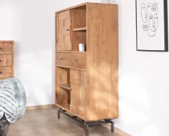 Meuble House Argentier design rétro en acacia et métal