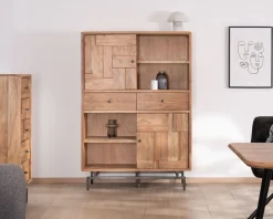 Meuble House Argentier design rétro en acacia et métal