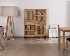 Meuble House Argentier en manguier et pieds métal "Manoha" portes motif stries réversibles Discount