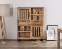 Meuble House Argentier en manguier et pieds métal "Manoha" portes motif stries réversibles Discount