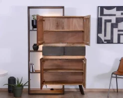 Meuble House Armoire contemporaine avec LED "Mezzo" en bois métal et ciment Clearance