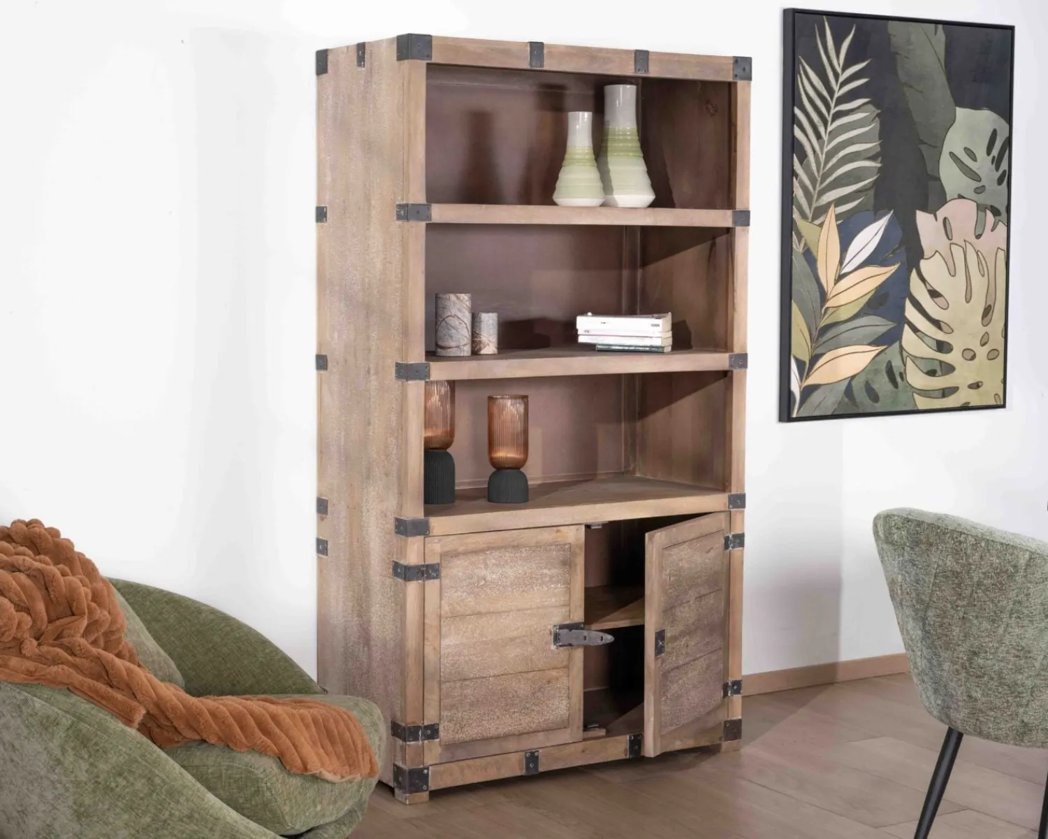 Meuble House Armoire ouverte style vintage avec 2 portes en bois et métal "Voyage" Discount