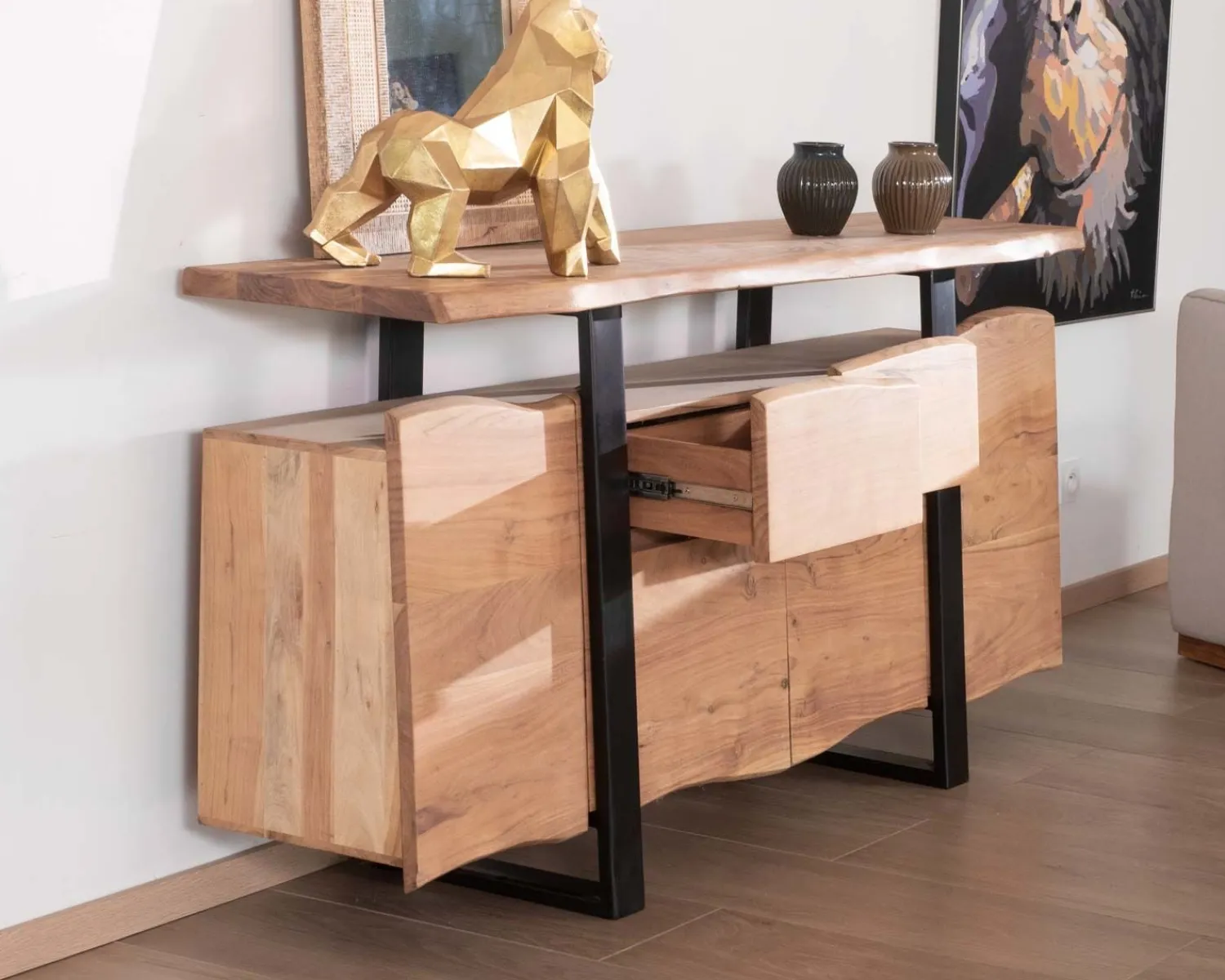 Meuble House Bahut avec tiroirs en bois massif naturel "Zen Black" Sale