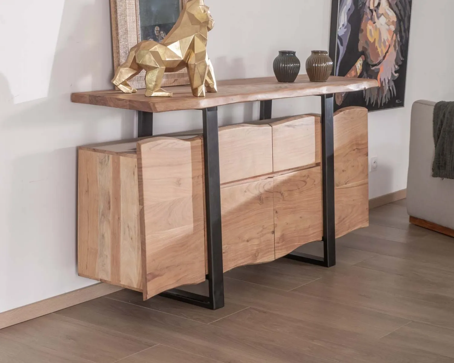 Meuble House Bahut avec tiroirs en bois massif naturel "Zen Black" Sale