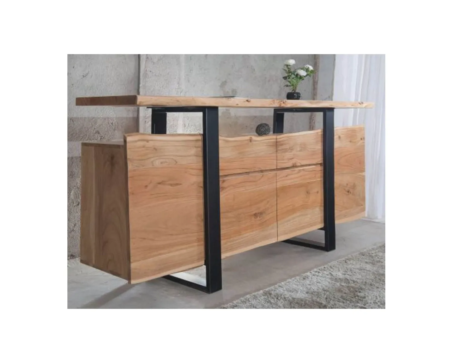 Meuble House Bahut avec tiroirs en bois massif naturel "Zen Black" Sale