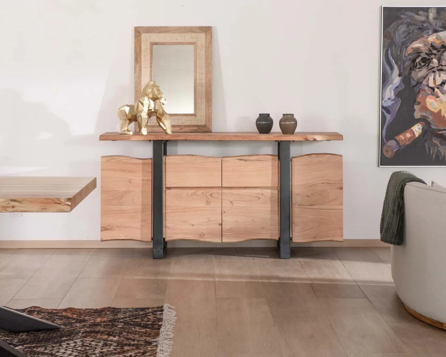 Meuble House Bahut avec tiroirs en bois massif naturel "Zen Black" Sale