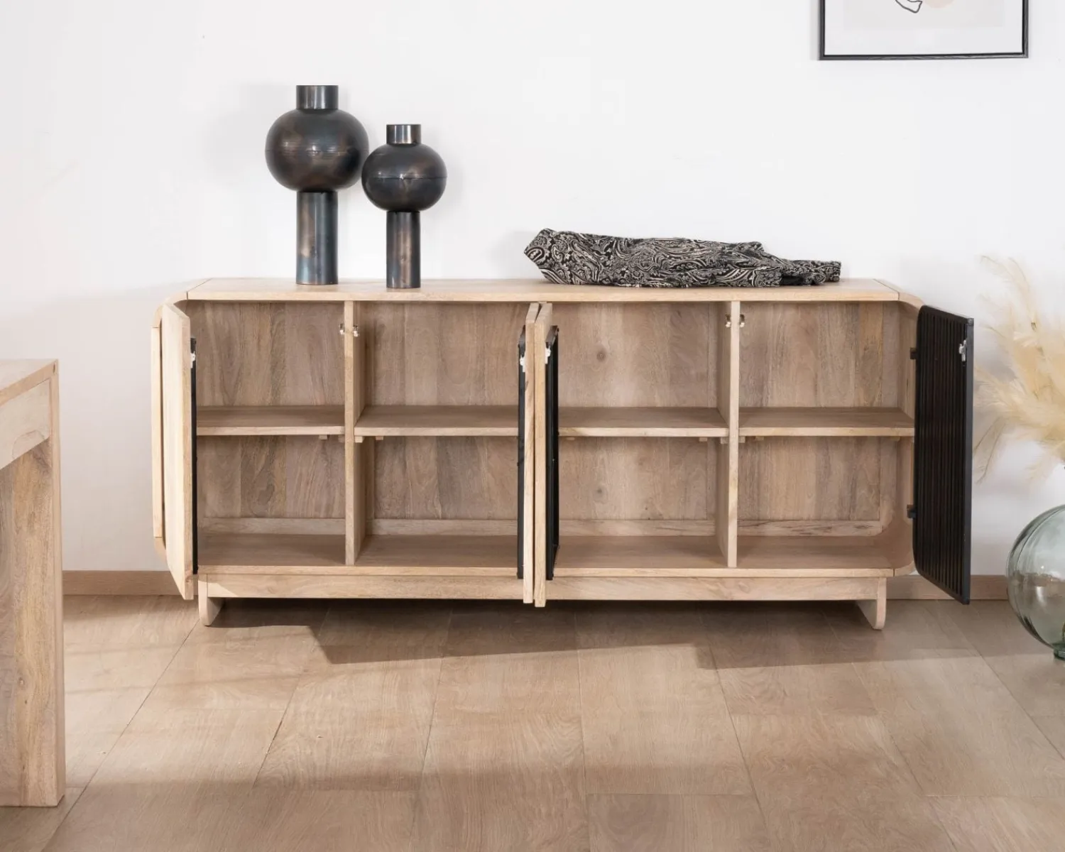 Meuble House Bahut 180 cm en manguier design épuré japandi "Jappy" 4 portes Best
