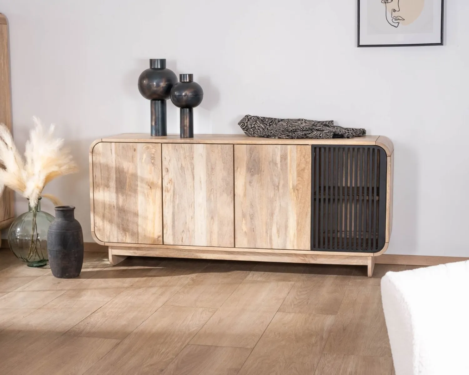 Meuble House Bahut 180 cm en manguier design épuré japandi "Jappy" 4 portes Best