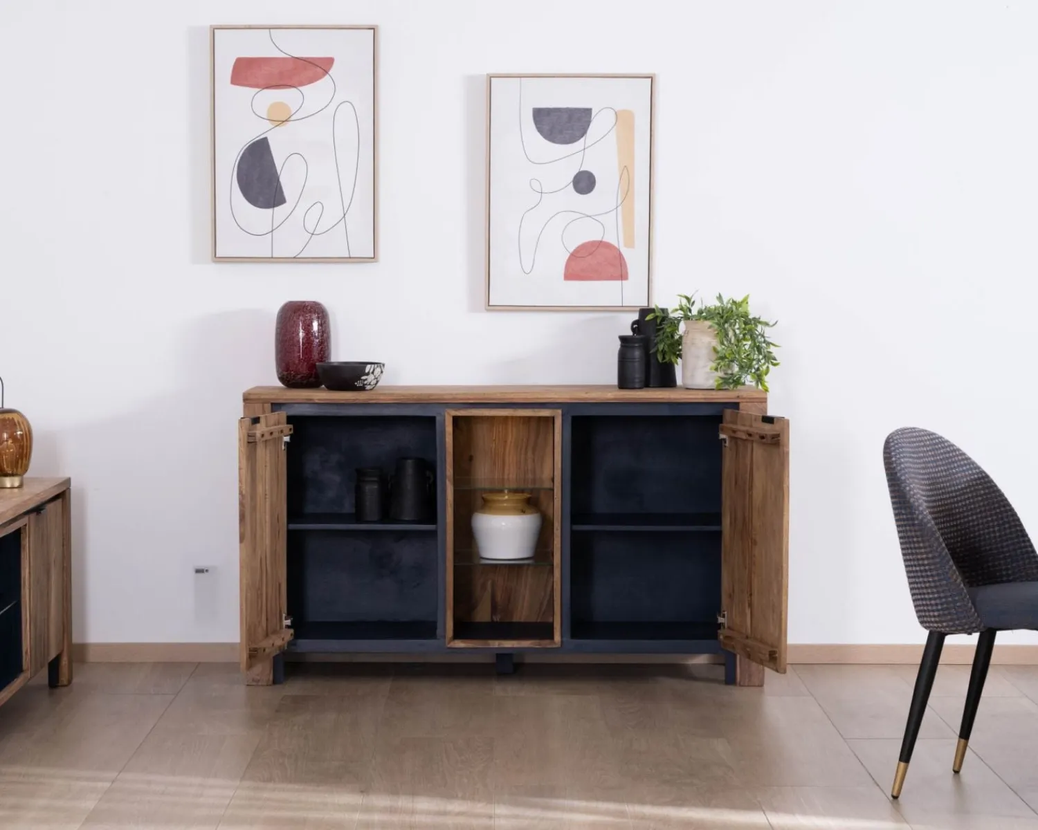 Meuble House Bahut en palissandre et acacia "Enoa" avec étagères en verre Outlet