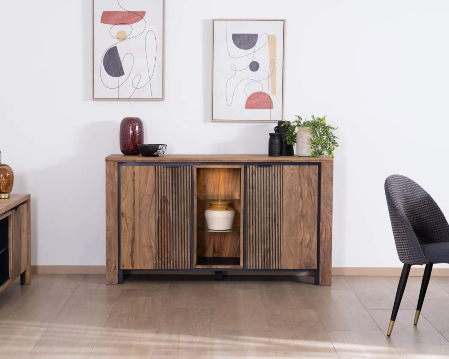 Meuble House Bahut en palissandre et acacia "Enoa" avec étagères en verre Outlet