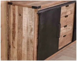 Meuble House Bahut industriel portes coulissantes et tiroirs bois 180cm "Caractère" Best
