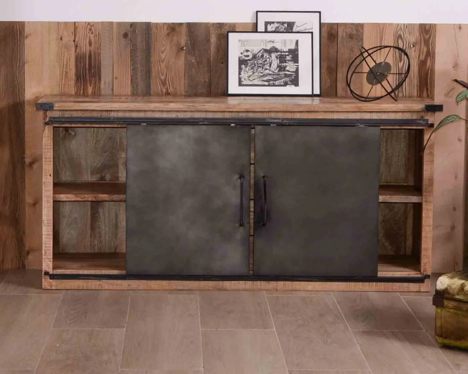 Meuble House Bahut industriel portes coulissantes et tiroirs bois 180cm "Caractère" Best