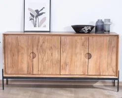Meuble House Bahut 4 portes en acacia et métal 160 cm
