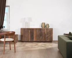 Meuble House Bahut 4 portes en bois recyclé et plateau marbre blanc "Mood"