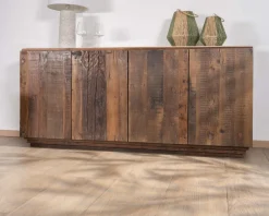 Meuble House Bahut 4 portes en bois recyclé et plateau marbre blanc 
