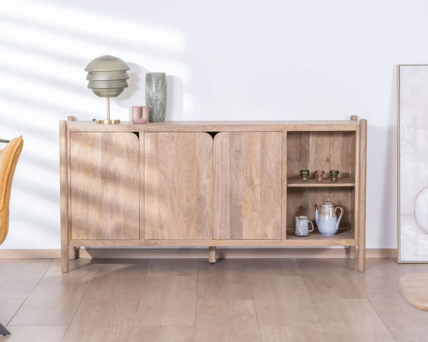 Meuble House Bahut 3 portes et niches en manguier esprit japandi "Orobie" 180 cm Hot