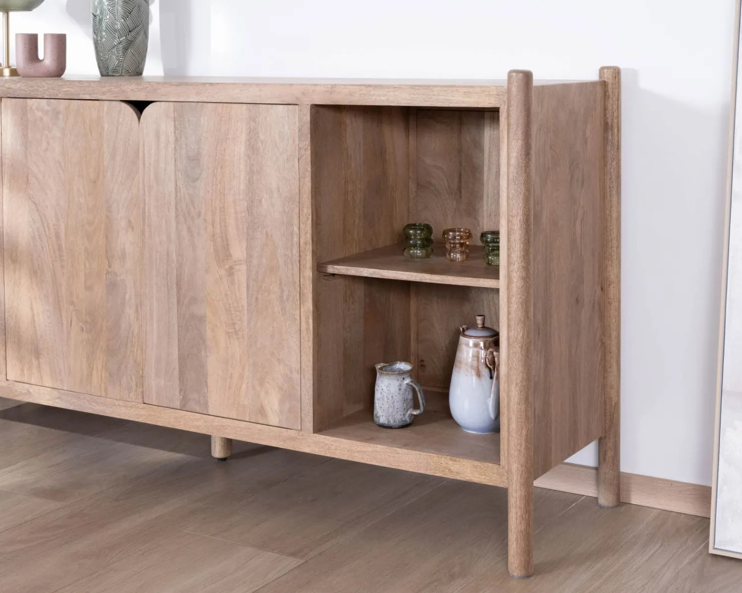 Meuble House Bahut 3 portes et niches en manguier esprit japandi "Orobie" 180 cm Hot
