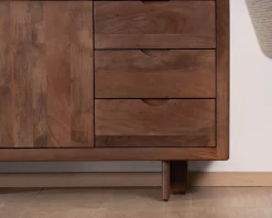 Meuble House Bahut rétro en manguier massif avec tiroirs teinte noyer 