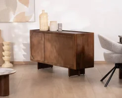 Meuble House Bahut rétro en manguier massif avec tiroirs teinte noyer 