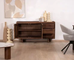 Meuble House Bahut rétro en manguier massif avec tiroirs teinte noyer 