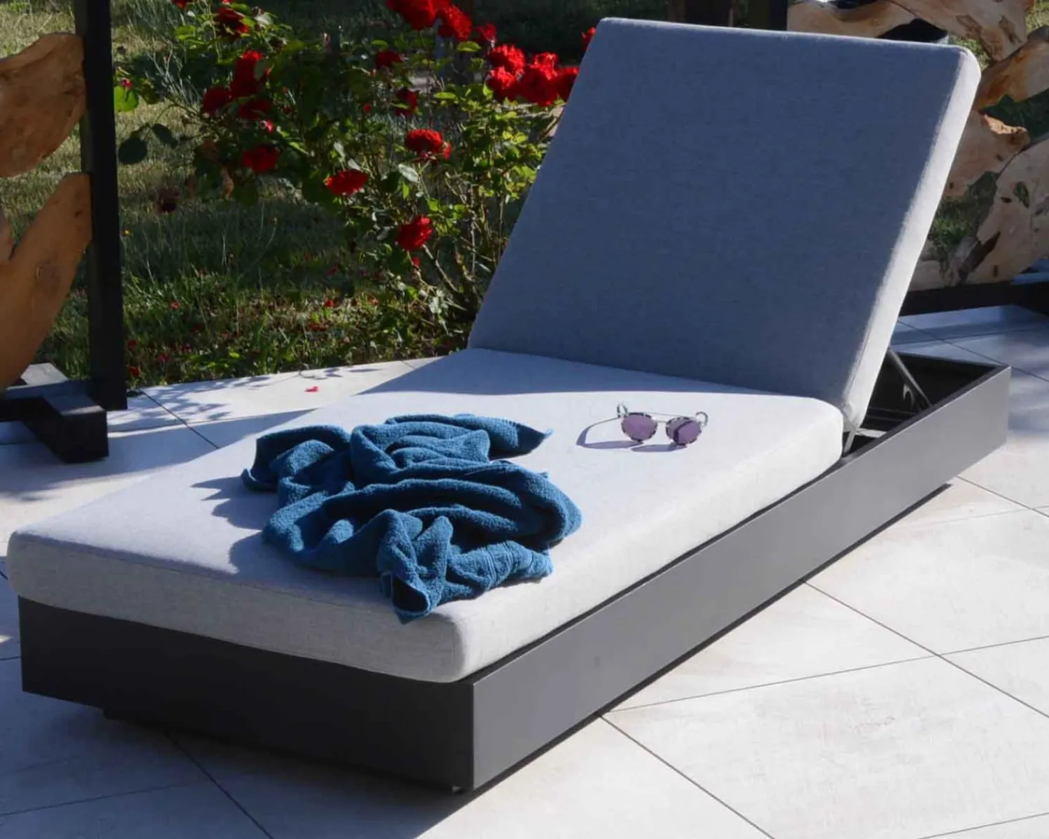 Meuble House Bain de soleil aluminium et tissu gris clair 1 place "Lisboa" Online