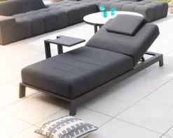 Meuble House Bain de soleil 90 cm de large en aluminium noir et matelas gris