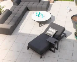 Meuble House Bain de soleil 90 cm de large en aluminium noir et matelas gris