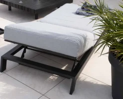 Meuble House Bain de soleil confort tissu Sunbrella gris clair structure aluminium noire "Terrasse" Discount