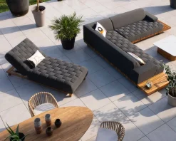 Meuble House Bain de soleil design tissu Sunbrella gris foncé et teck "Lombok" New