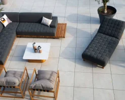 Meuble House Bain de soleil design tissu Sunbrella gris foncé et teck 