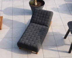 Meuble House Bain de soleil design tissu Sunbrella gris foncé et teck 