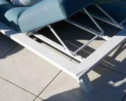 Meuble House Bain de soleil double en tissu turquoise et aluminium blanc 