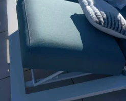 Meuble House Bain de soleil double en tissu turquoise et aluminium blanc 