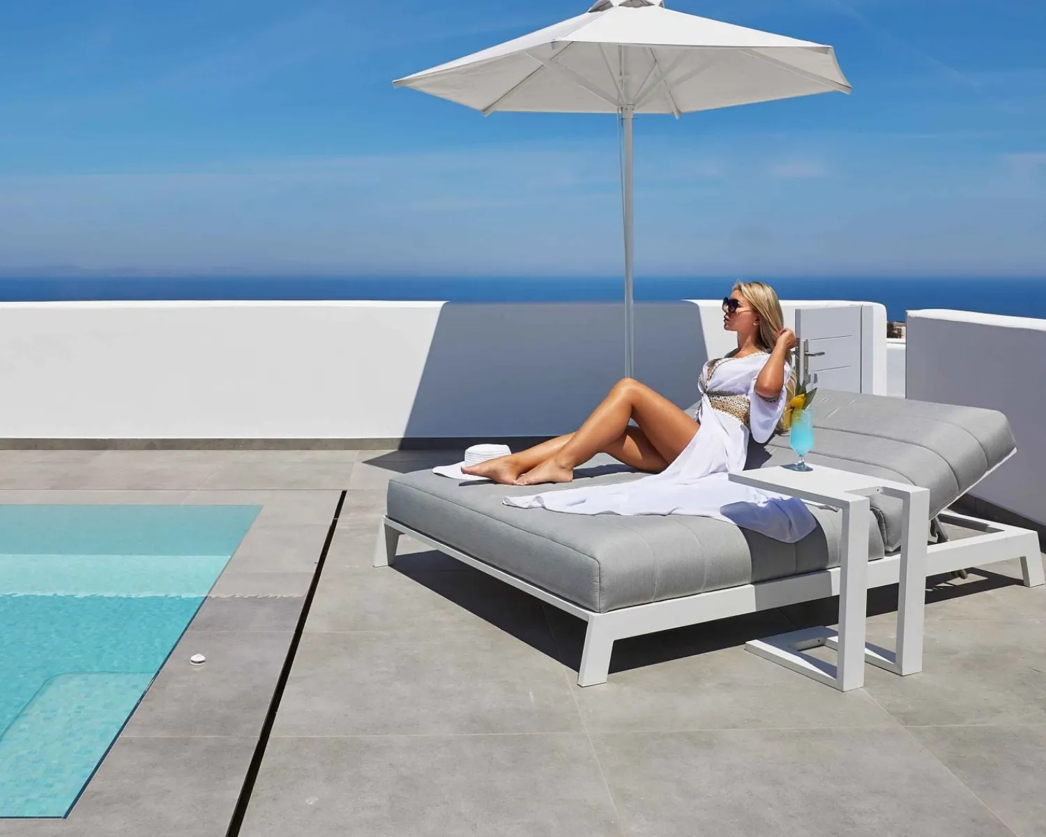 Meuble House Bain de soleil double gris et noir avec textile Sunbrella "Terrasse" Outlet