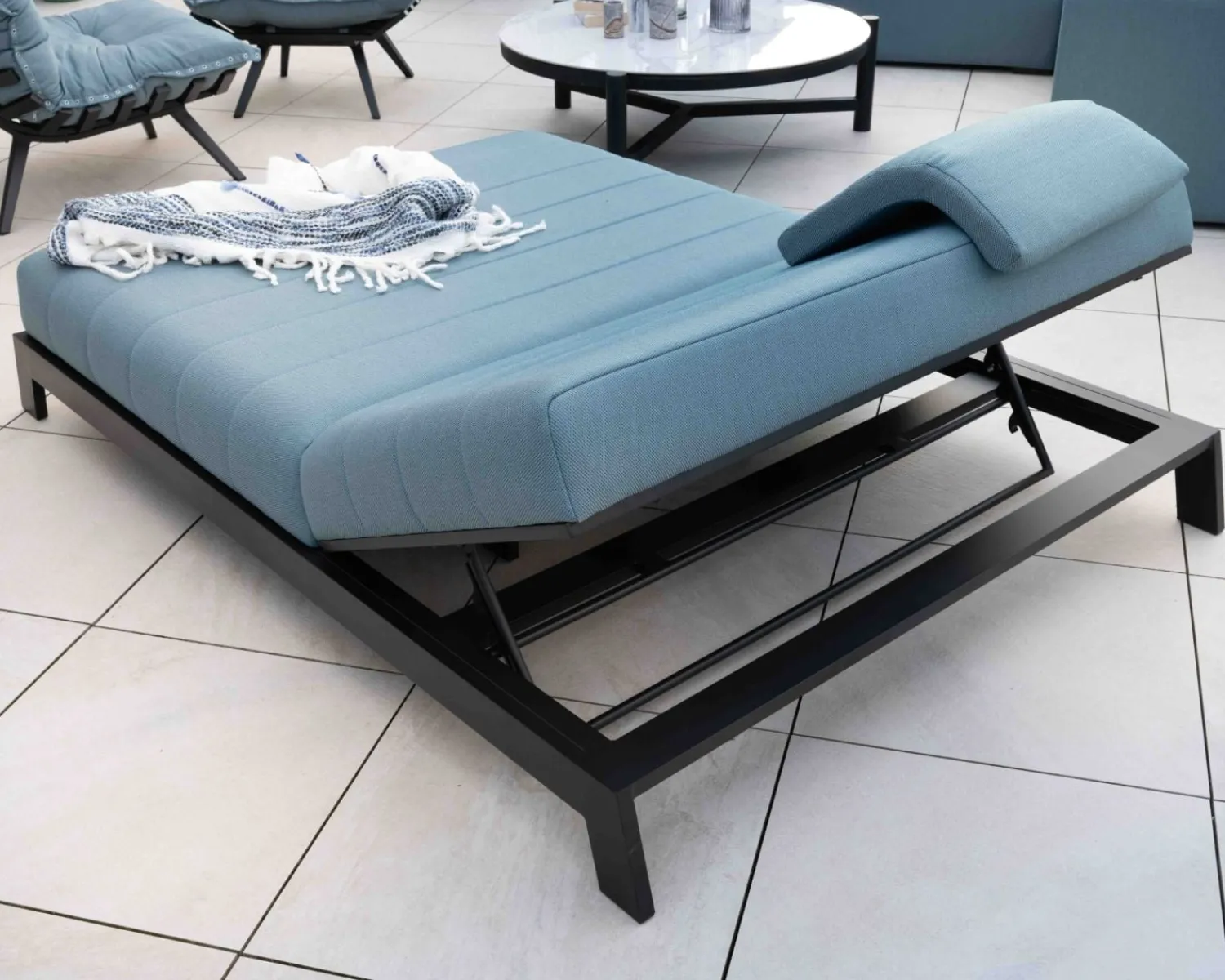 Meuble House Bain de soleil double turquoise et noir textile extérieur "Terrasse" Sale