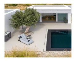 Meuble House Bain de soleil en tissu Sunbrella gris clair et foncé 