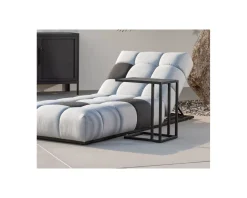 Meuble House Bain de soleil en tissu Sunbrella gris clair et foncé 