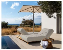 Meuble House Bain de soleil haut de gamme tissu Sunbrella gris clair 