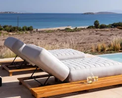Meuble House Bain de soleil haut de gamme tissu Sunbrella gris clair 