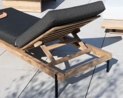 Meuble House Bain de soleil matelassé chic & contemporain en teck, aluminium et tissu gris foncé "Hélios" Discount