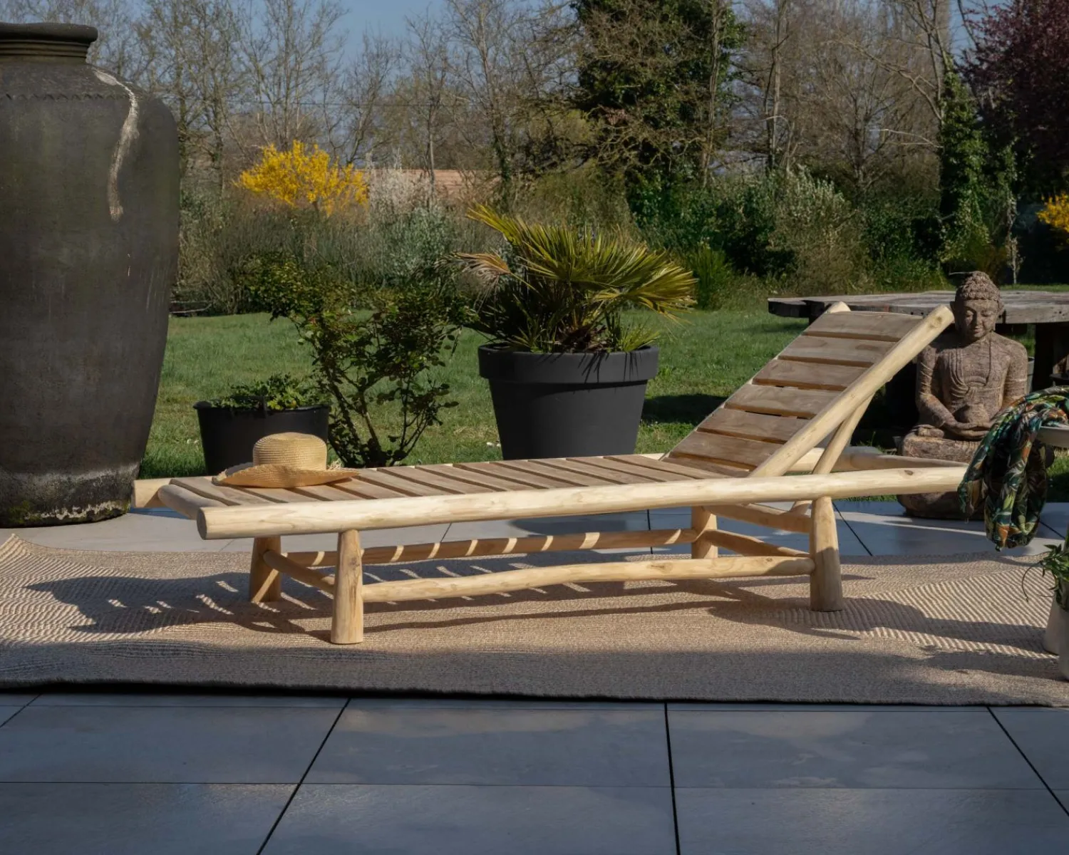 Meuble House Bain de soleil 1 place design exotique "Sumatra" structure branches Clearance