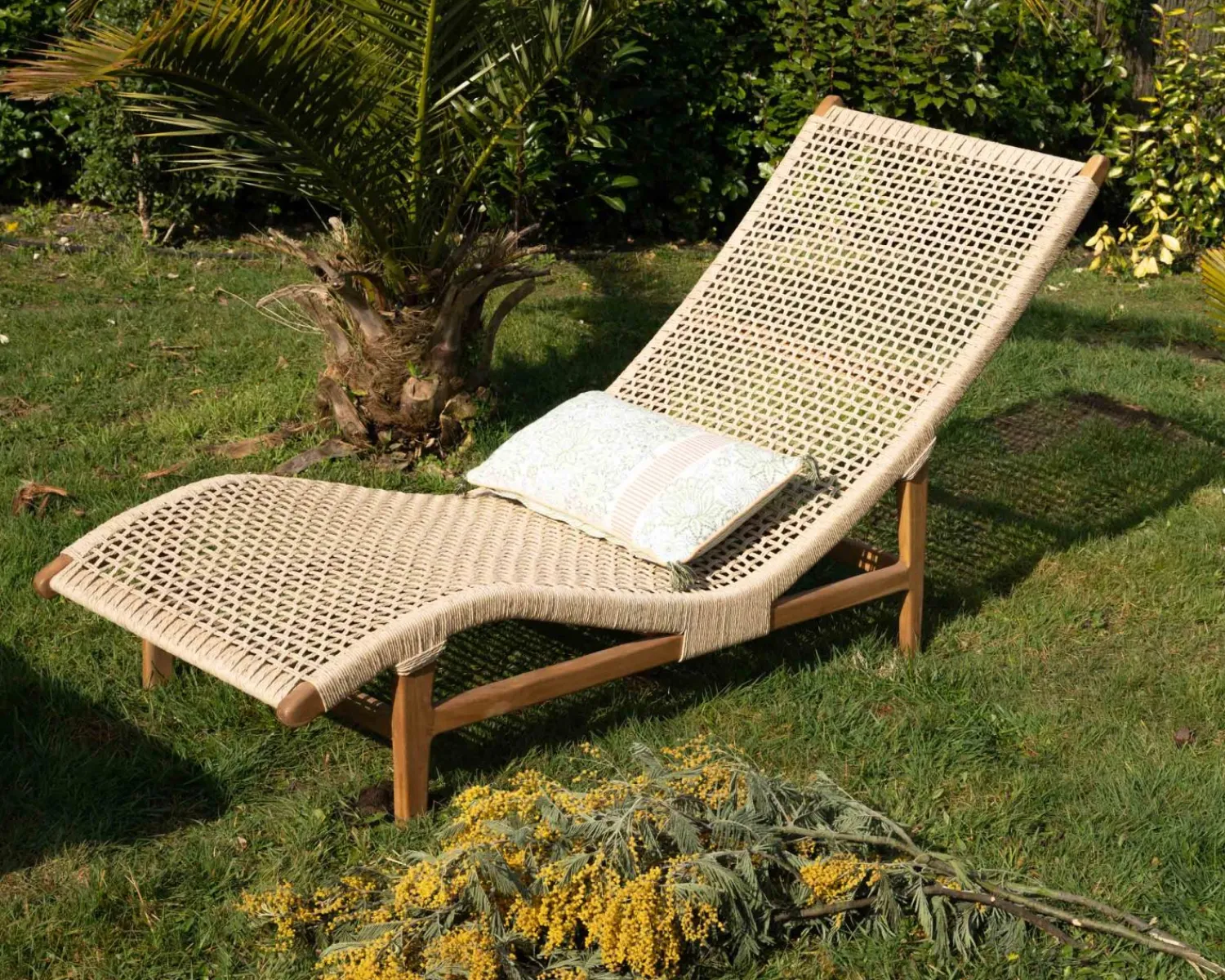 Meuble House Bain de soleil 1 place en teck "Alizé" avec assise tressée Sale