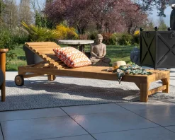 Meuble House Bain de soleil 1 place en teck massif avec roulettes