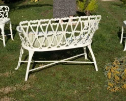 Meuble House Banc de jardin esprit rétro en fonte esprit fer forgé blanc vieilli "Gardénia" 1m Outlet