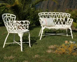 Meuble House Banc de jardin esprit rétro en fonte esprit fer forgé blanc vieilli 