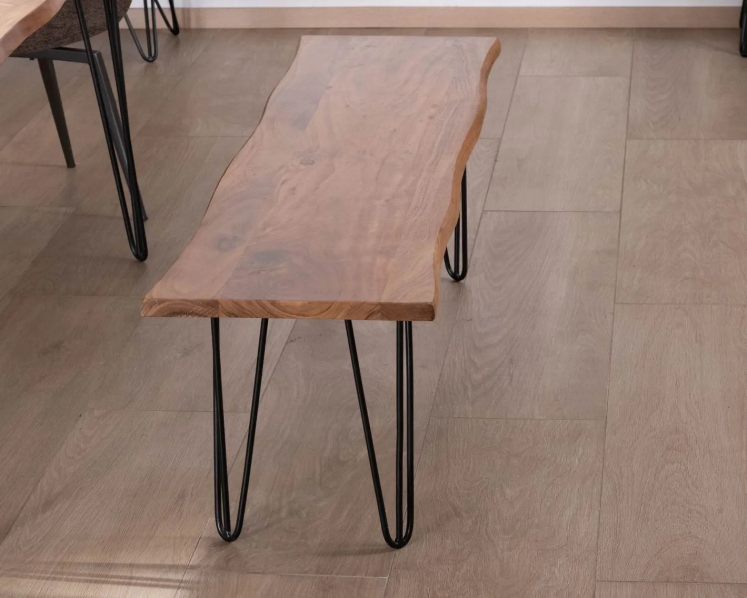 Meuble House Banc design épuré 160 cm en acacia et pieds métal "Wendy" New