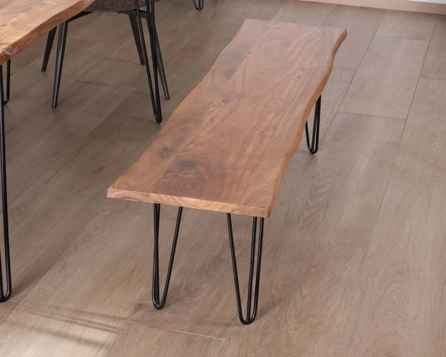 Meuble House Banc design épuré 160 cm en acacia et pieds métal "Wendy" New