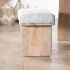 Meuble House Banc élégant et confortable 120cm en manguier et assise rembourrée tissu gris chiné "Maestro" Best
