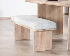 Meuble House Banc élégant et confortable 120cm en manguier et assise rembourrée tissu gris chiné