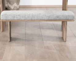 Meuble House Banc élégant et confortable 120cm en manguier et assise rembourrée tissu gris chiné
